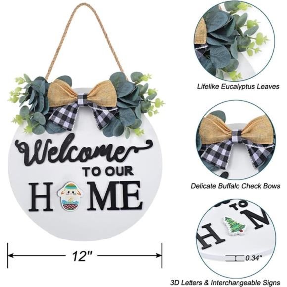 Seasonal Interchangeable Welcome Sign, Welcome to Our Home Sign w/ Holiday Piece - Picture 7 of 8